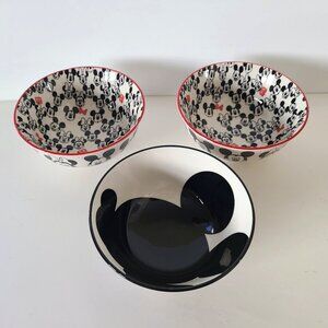 3 Mickey Mouse Ceramic Tidbit Snack Cereal Bowls Zrike Black/White Minnie